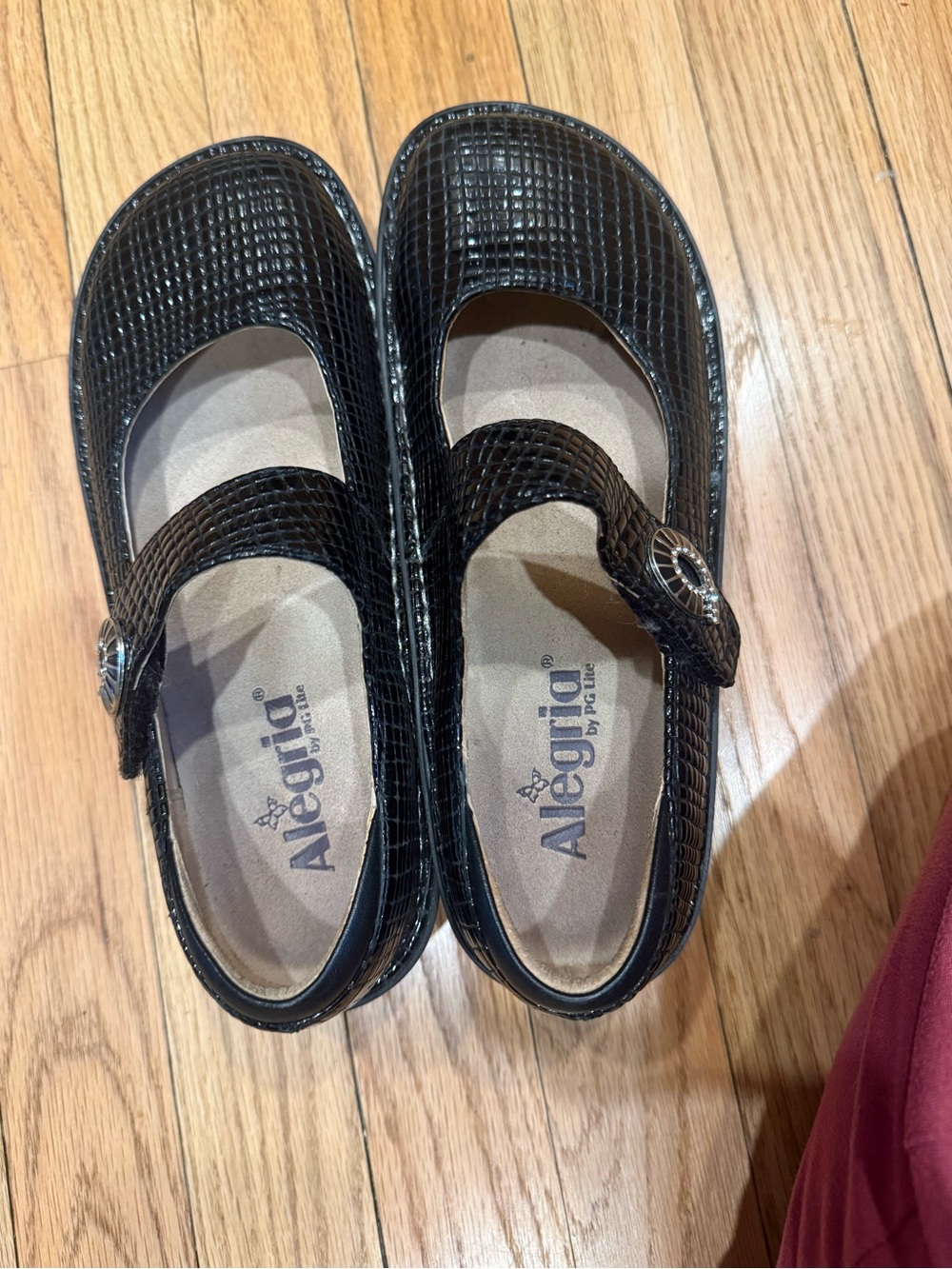 Alegria Black Mary Jane Textured Buckle Flats